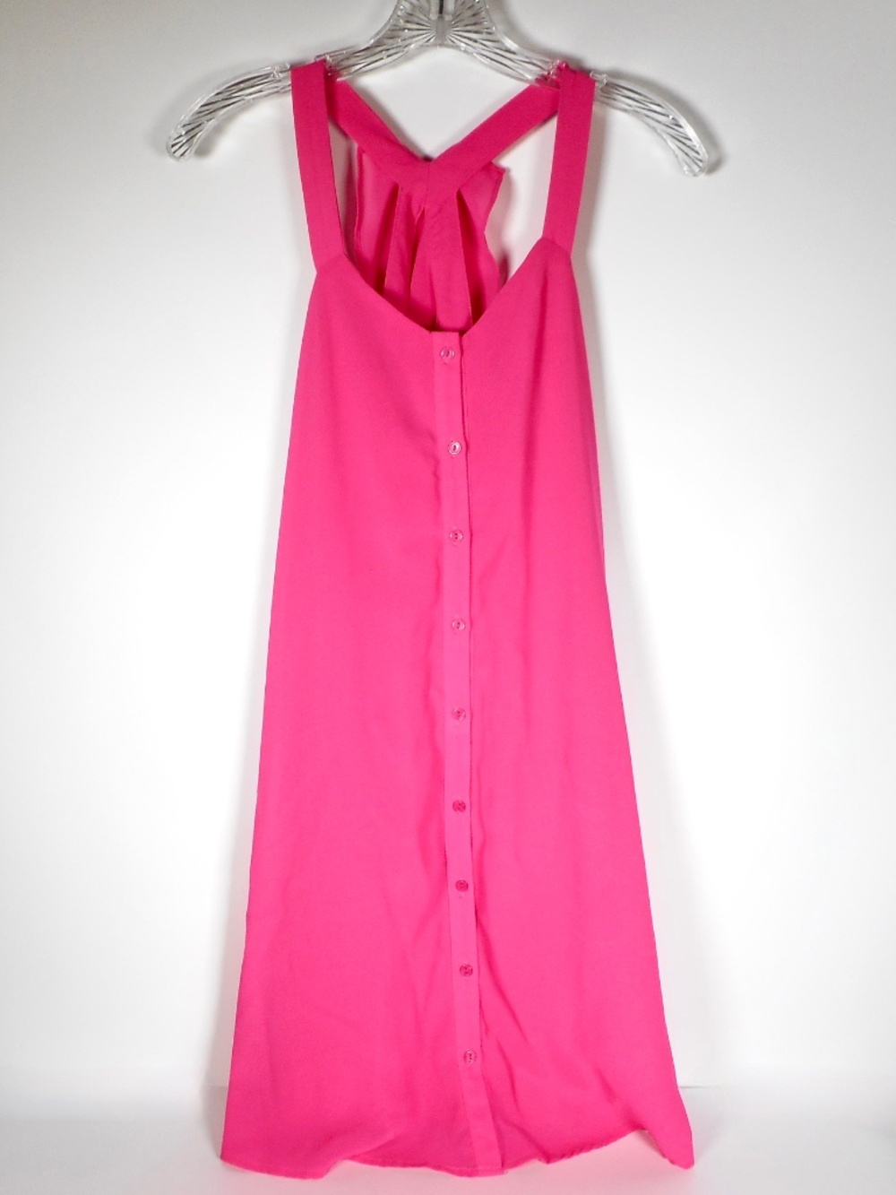 Ya Los Angeles Hot Pink Sz M Shift Dress Romantic Lovecore Button Down Ruffle